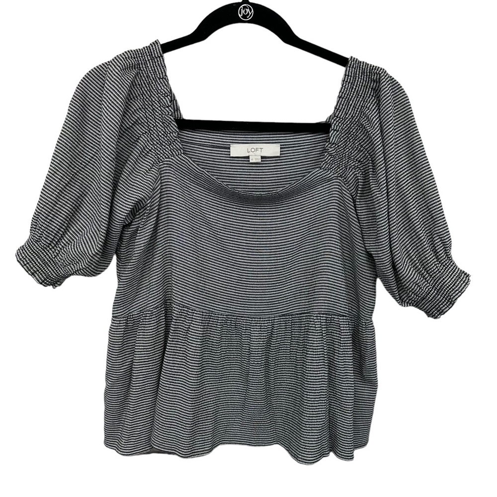 LOFT Ann Taylor Ruched Top Size XS Cropped Ballon Sleeves Sleeves Stripe…